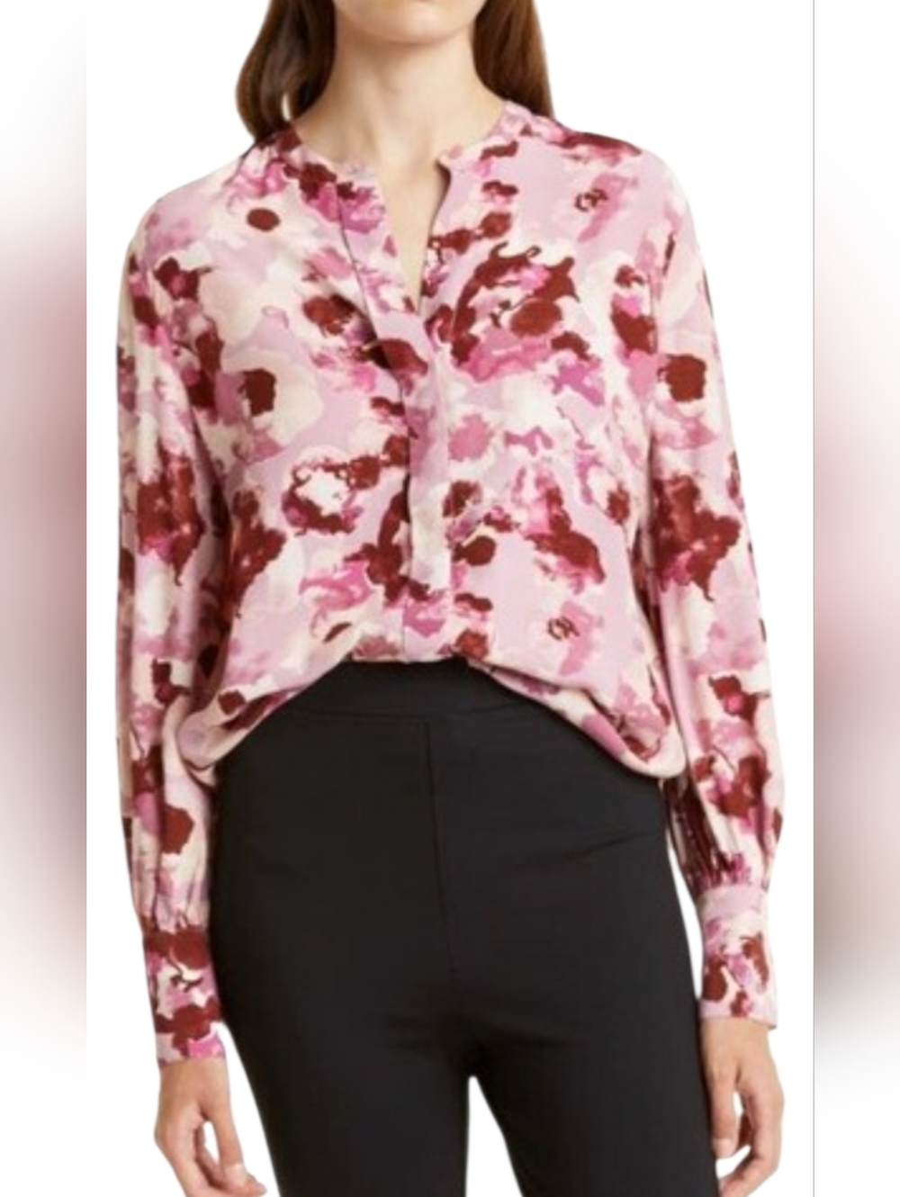 Nordstrom Signature Blouse Pink‎ Mauve Floral NWT $169 Long Sleeve L